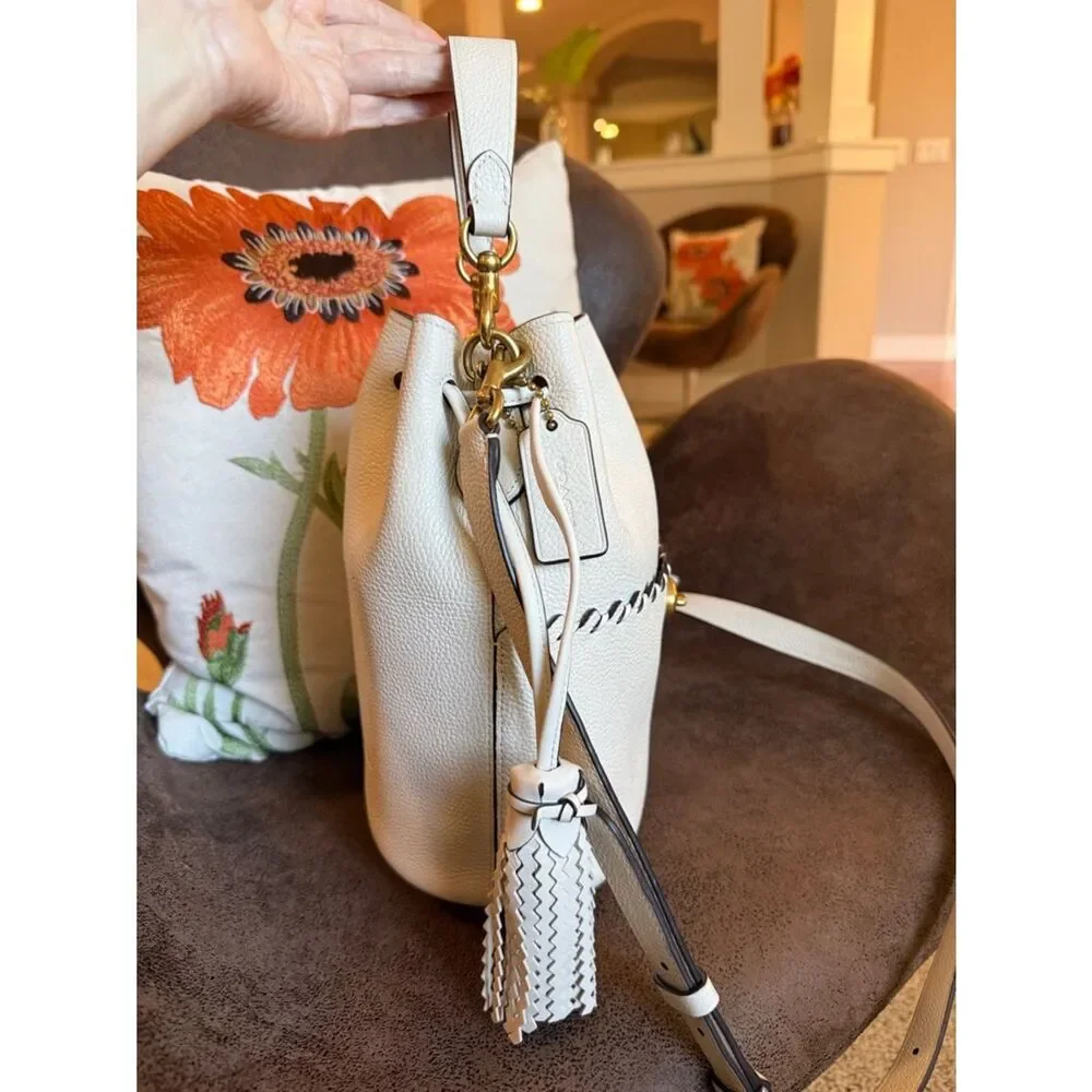 Coach Lora Bucket Bag Whipstitch Tassels Hangtag Chalk 2020 #651